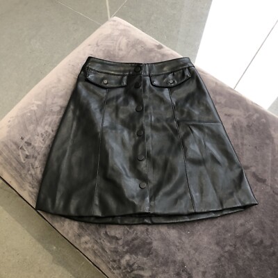 Faux Leather Short Poppered Black Mini Skirt Size Black New (H&M)