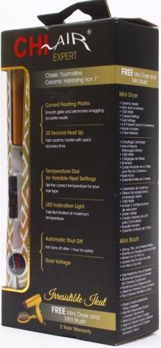 Mini secador de pelo y cepillo de cerámica turmalina plancha de 1" adicional de cerámica CHI Air Expert nuevo en caja