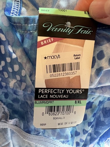Vanity Fair Lace Brief Panties Polyester 13001 Blue Abstract NWT Macys Size 8 - Picture 11 of 13