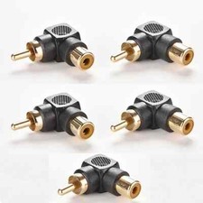 5 Pack - 90 Degree Right Angle L-Shaped RCA Male to Female Adapter Connector