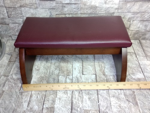 Robert Smith Wooden Footstool W/ Padded Cushion 100% PVC Vinyl Brown & Burgundy - Picture 7 of 11