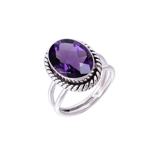 Purple Amethyst Gemstone 925 Sterling Silver Jewelry Ring All Size, Gif For Her - Picture 3 of 4
