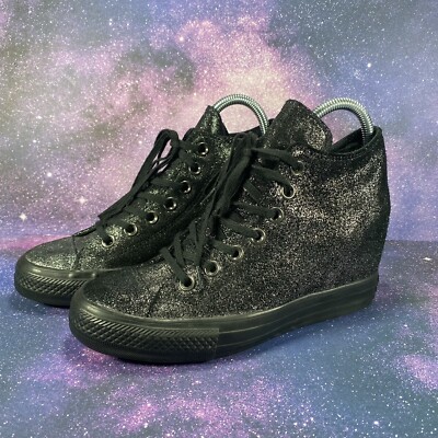 Converse Chuck Taylor All Star Lux Hidden Heel Wedge Silver Black 550669C  Sz