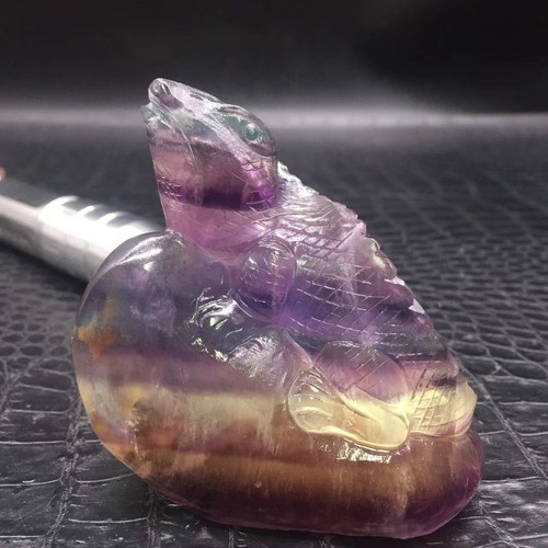 Lucertola fluorite arcobaleno naturale quarzo intagliato camaleonte guarigione decorazione Reiki 3" - Foto 7 di 8