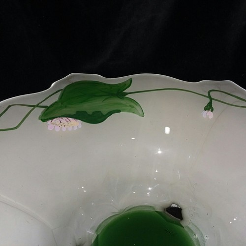 Lancaster ? Glass Green and White 3 Footed Hand Painted Bowl 11.75" - Picture 4 of 9