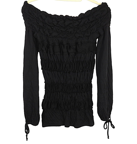Anne Fontaine Black Shirred Off Shoulder Bodycon Mini Dress Size Small