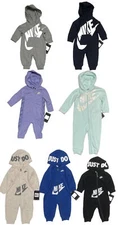 NIKE Baby Hooded Long Sleeve Romper, Assorted Styles & Colors; Sizes 3M thru 24M