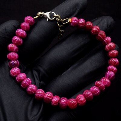 Wunderschönes Armband Blume geschnitzt rosa Rubin 90,00 kt Perlen wunderbar VK 35 E649