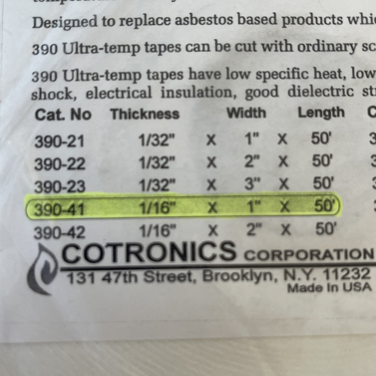 NEW SEALED- Cotronics Ultra-Temp 390 Ceramic Heat Tape 1/16”x 1