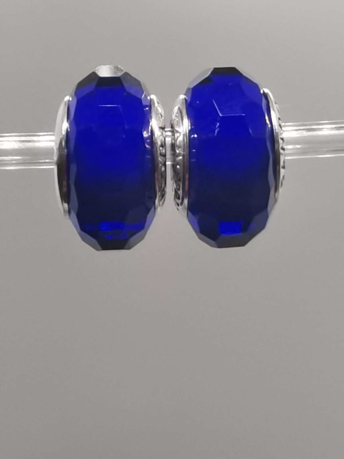 New Set of Two Genuine PANDORA Blue Faceted Murano Glass Charms for Jewelry Collection
