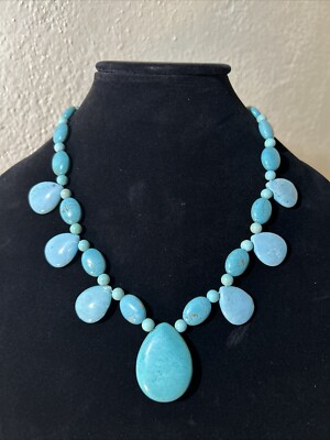 Native American Turquoise Bead Necklace Kingman/Sleeping Beauty 21  94g