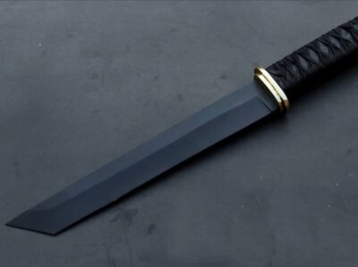 REALLY STUNNING TANTOKNIFE WITH WRAPPED HANDLE WITH LEATHER SHEATH