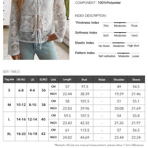 Donna Trasparente Camicia Traforato Top Camicetta con Lacci Scollo A V Sciolto - Foto 6 di 7