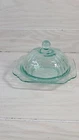 Vintage MADRID Federal Depression Glass Covered Butter Cheese AQUA Green