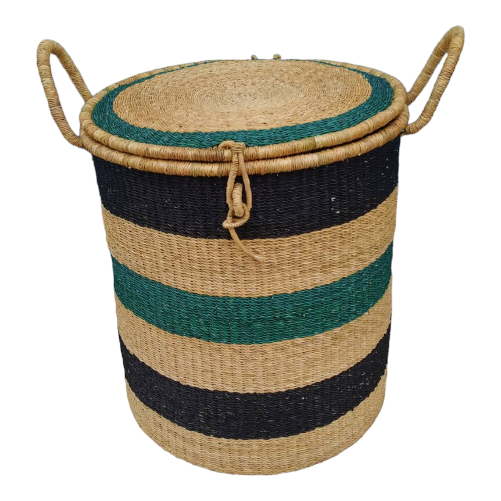 Woven Laundry Hamper with Lid African Rattan Storage Basket Ghana Design-image