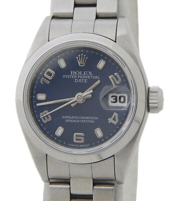 Rolex Date Lady Stainless Steel Watch Oyster Bracelet Blue Arabic Dial 69160