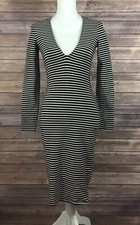 Express NWOT Womens V Neck Knit Sheath Dress XS Black White Striped Stretch I49