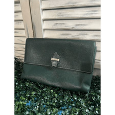 Guy Laroche Paris Dark Green Leather Envelope Clutch Bag Women's Formal