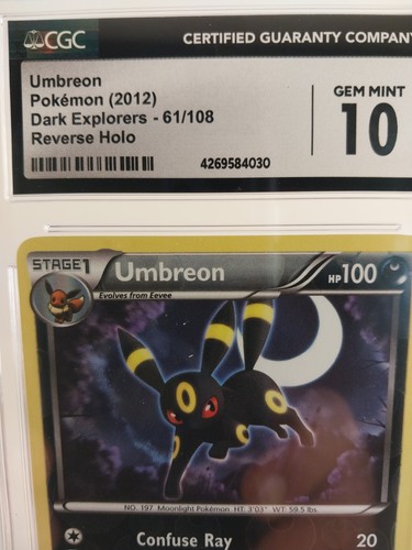 Umbreon Rare Low Pop  61/108" Reverse Holo Card - Dark Explorers - CGC 10 Gem - Picture 3 of 4