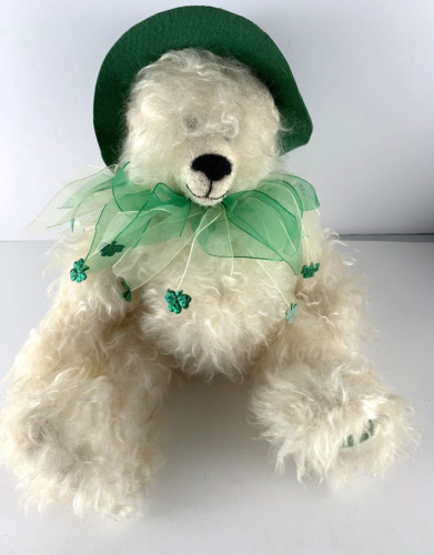 St. Patricks Day Bear / mohair Artist One Of A Kind/ shamrocks !2" tall/