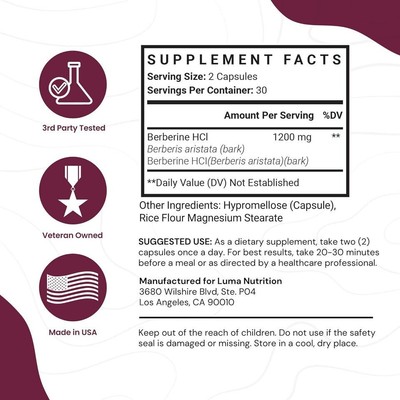 DOCTOR RECOMMENDED SUPPLEMENTS Berberine Plus 1200mg Per Serving 120 Veggie Capsules With Royal Jelly - Foto 14