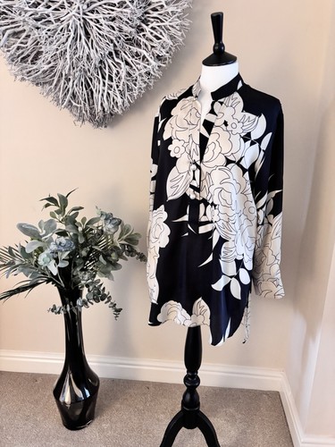 MICHAELA LOUISA .. Fabulous Black & Cream Abstract Longline Tunic Blouse Sz 12 - Picture 8 of 8