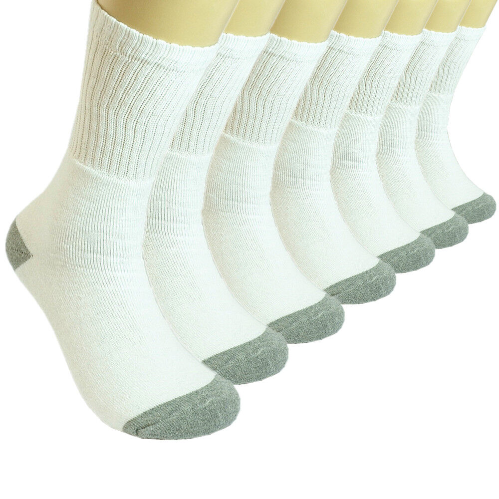 3-12 Pairs Mens Sports White 2 Tones Athletic Cotton Crew Socks Size 9-11 10-13