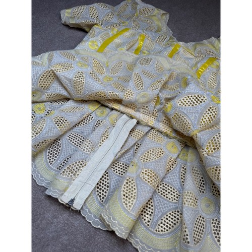 VTG Women's Yellow Handmade Eyelet Fitted Bodice Peplum Zip Back Puff Sleeve Top - Picture 4 of 9