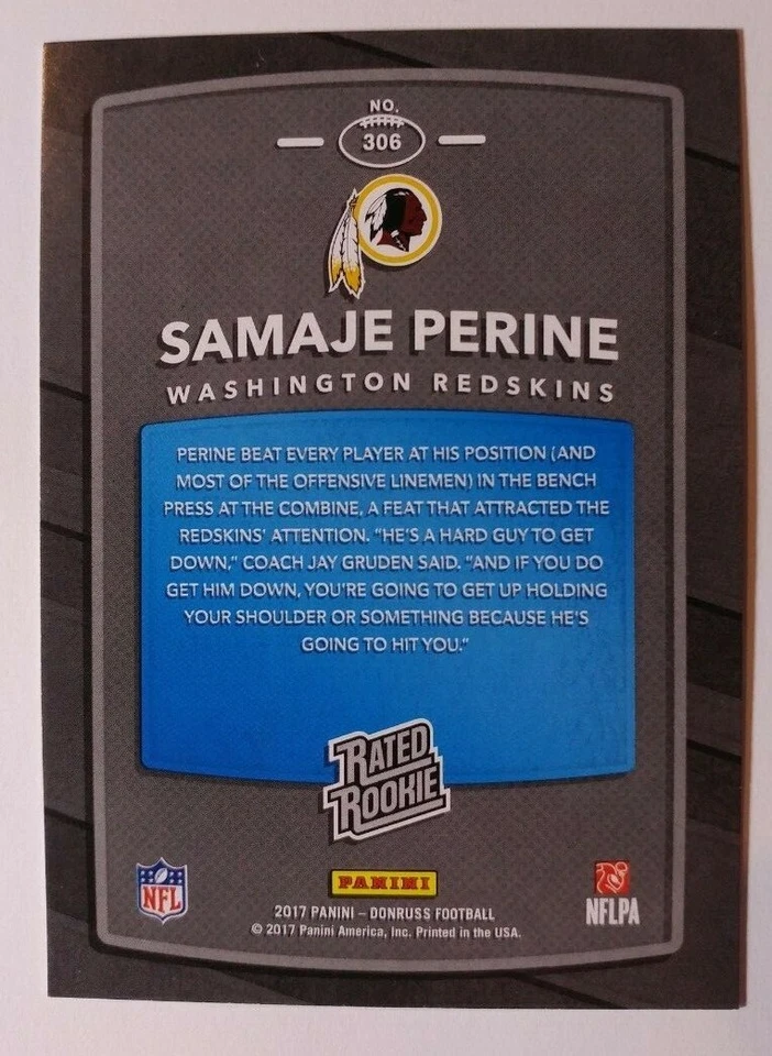 2017 DONRUSS RATED RC SAMAJE PERINE (K) - Image 2 of 2