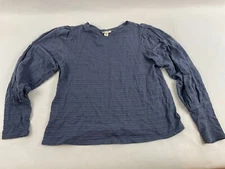 a.n.a A New Approach Shirt Women's Size Medium Blue Puff Long Sleeve Round Neck
