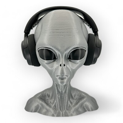 Grey Alien Headphone Stand 3D Printed 12'' | Sci-Fi Gaming Headset Holder