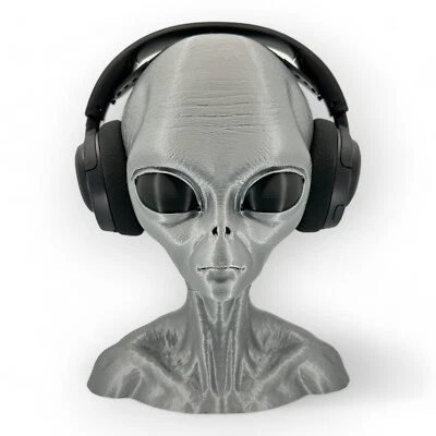 UFODESIGNS3D Grey Alien Headphone Stand, Gaming Headset Holder - EXTRA LARGE 12" TALL