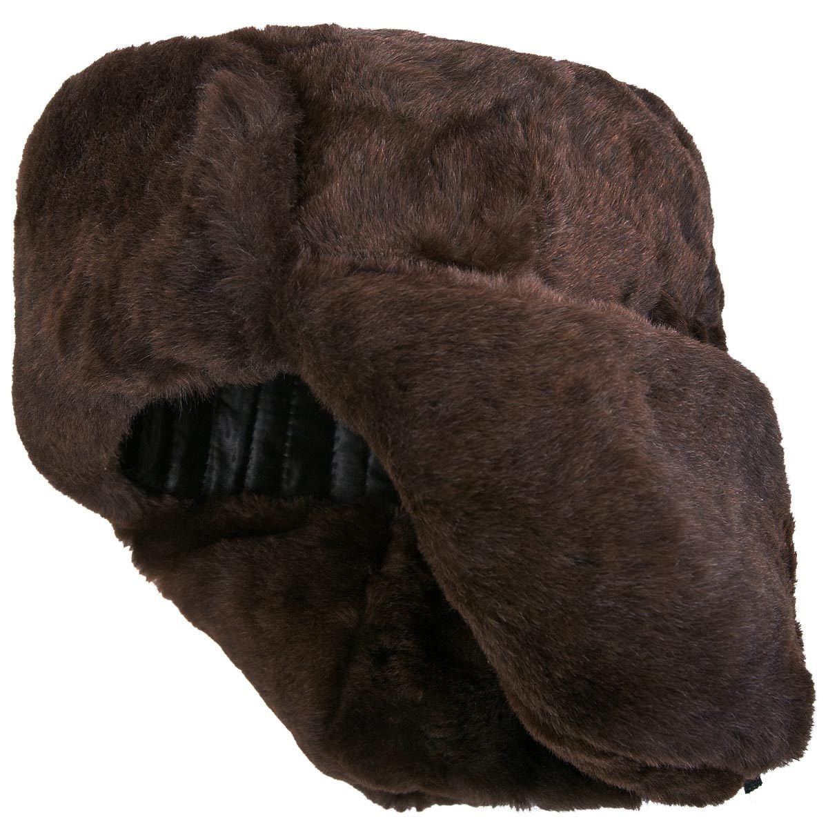 Dark brown sheepskin ushanka. Lambskin Russian winter hat with