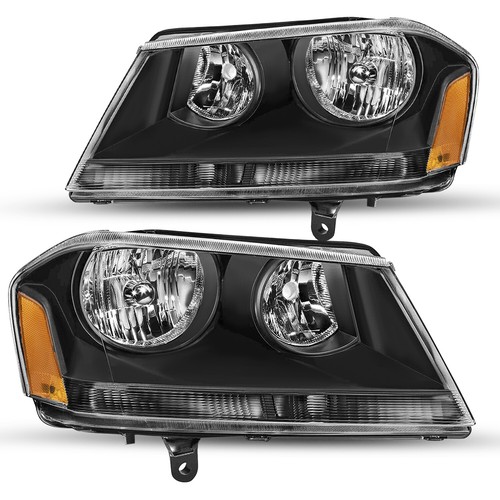 For 2008-2014 Dodge Avenger Headlight Black Amber Replacement Headlamps LH&RH - Picture 2 of 6
