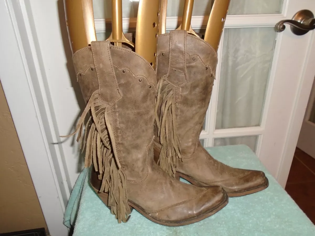 Caborca Boots Women s sz 7.5 M Snip Toe Cowgirl Brown Leather Fringe Mexico 24.5