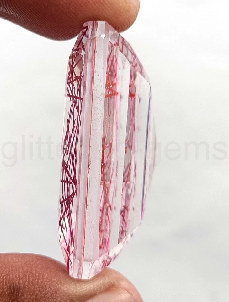 Pink Rutilated Quartz 129.90 Ct Certified Emerald Cut IGL Loose Gemstone 5JSA - Image 3 of 4