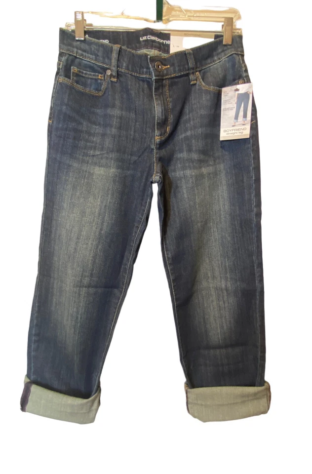 Pantalones de mezclilla para mujer Liz Claiborne talla 4 Boyfriend rectos lavados oscuros nuevos con etiquetas Foto 4 de 4
