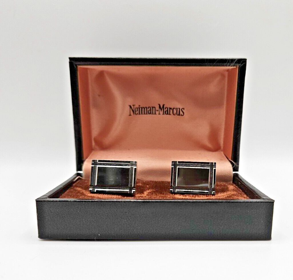 Neiman Marcus silver tone cufflinks square mirrored vintage and