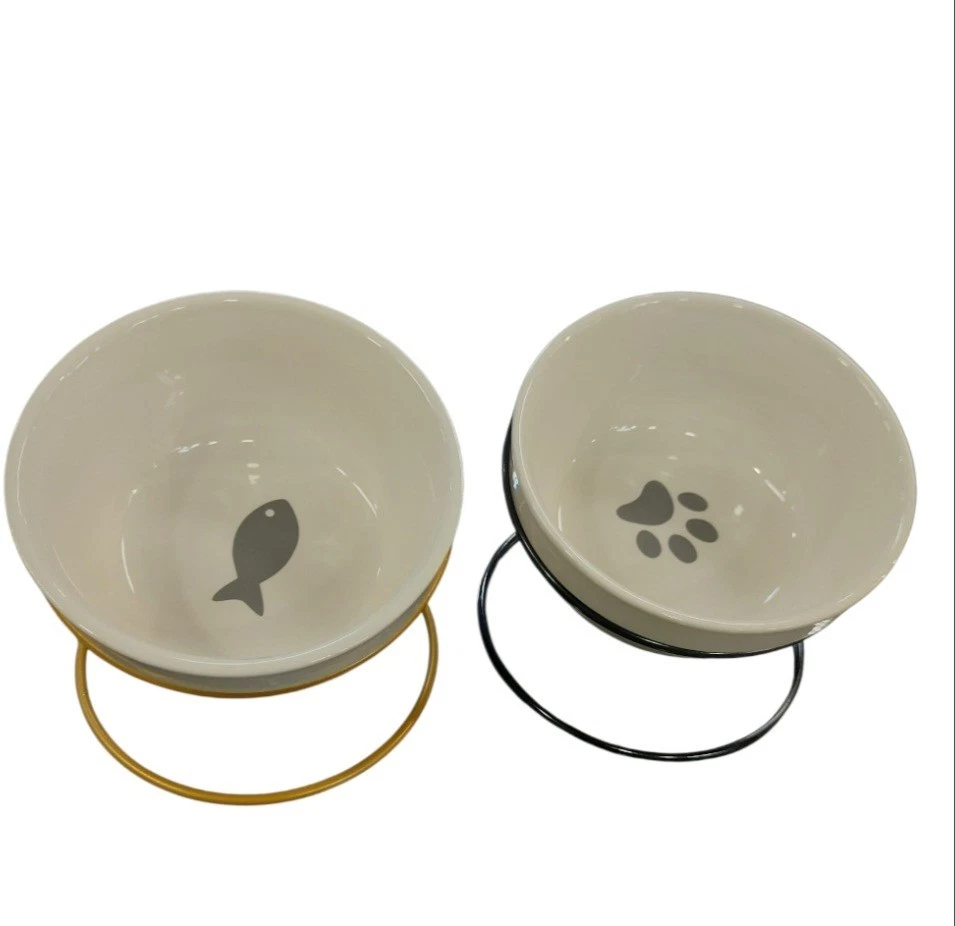 2x Keramik Fressnapf mit Eisen Ständer spülmaschinenfest für Katze Hund - Bild 2 von 3