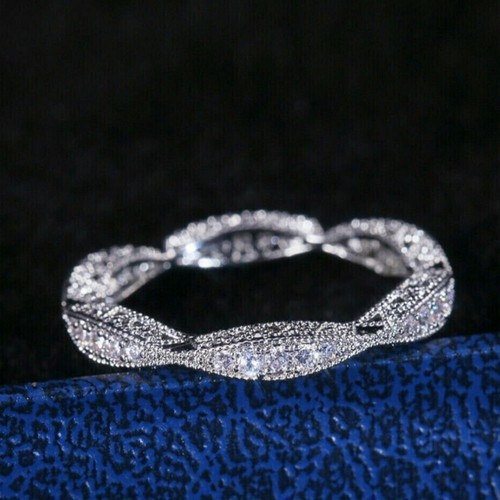 Round Cut Lab Diamond Women's Eternity Ring 14K White Gold Finish Size 7 - Picture 3 of 9
