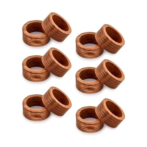 NIRMAN Napkin Ring Acacia Wood Set of 12, Wooden Napkin Rings Artisan Crafted 