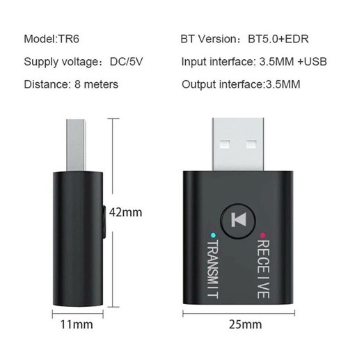 Bluetooth 5.0 2in1 Sender-Empfänger Auto Wireless Audio Adapter USB 3.5mm Aux - Bild 3 von 9