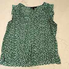 Banana Republic Green White Floral Ruffle Chiffon Sleeveless Blouse Size S