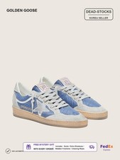 Golden Goose Ball Star Sneakers Denim Blue Nylon / Metallic Silver Expeditedship