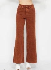 Judy Blue Jeans 5/27 Wide Leg Pumpkin Spice High Waist Garment Dyed Retro Boho