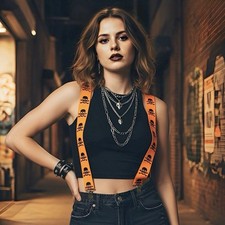 Gothic Skeleton Bones Halloween Suspenders Unisex Teen Adult Goth Spooky Costume