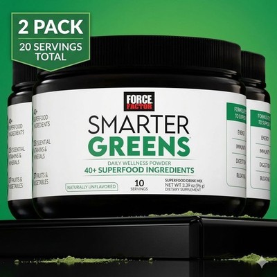 Force Factor Smarter Greens Superfood Powder 2-Pack 40+ Ingredients Unflavored