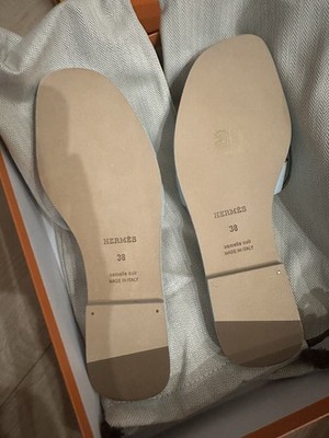 Size 38EU NEW HERMÈS Blue Brume Epsom Oran Sandals | eBay