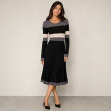 Cato Striped Knit Sweater Dress Ribbed Midi Black Grey Pink Long Sleeve Size S