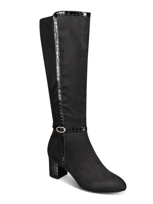 KAREN SCOTT Womens Brown Mixed Media Isalee Almond Toe Block Heel Boots 7.5 M